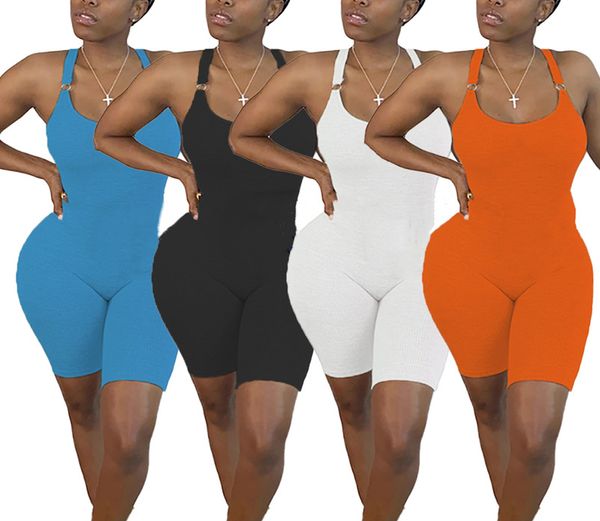 Nuevos mamelucos de verano para mujer S-XL pantalones cortos sin mangas Monos monos sin espalda de color sólido Monos flacos ocasionales Leggings negros deportivos DHL 4920