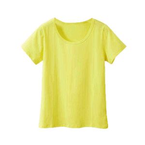 Nieuwe Zomer Vrouwen T-shirt Pure Kleur Grote Ronde Hals Hoge Elastische T-shirt Voor Vrouwelijke Katoen Korte Mouw Tops t-shirt G220228