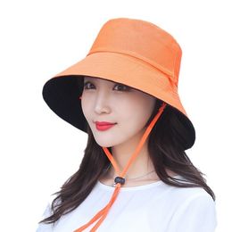 Nieuwe zon hoed vrouwelijke zomer dubbelzijdige vissershoed vaste kleur mode casual grote overhang bassin hoed reis zon hoed zonnebrandcrème draagbaar opvouwbaar