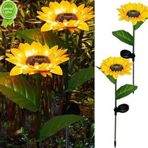 Lot de 2 lampes solaires à LED en forme de tournesol pour jardin, décoration étanche avec piquet pour voie de cour extérieure, pelouse de patio extérieur