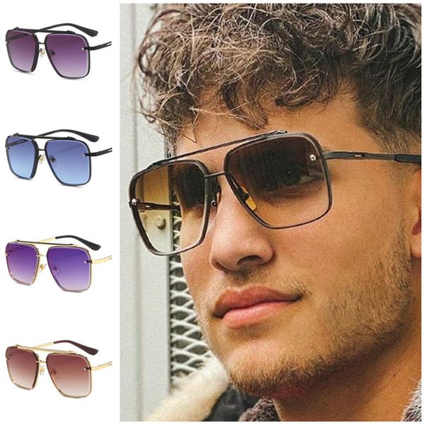 NUEVAS gafas de sol para hombre, gafas de sol sin montura, gafas Anti-UV de doble haz, gafas con montura de aleación ornamental