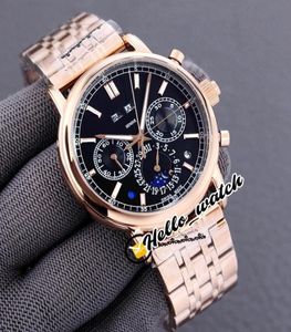 NIEUWE SUPER Complex Perpetual Calendar 52041R001 Automatische Mens Watch Moon Fase Black Dial Rose Gold Steel Bracelet Watches Hello9482206