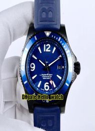 Nouveau super océan Date PVD Black Steel Case M17368D71C1S1 Blue Dial Mens Automatic Mens Watch Rubber Strap Gents High Quality Gents Hel6359668