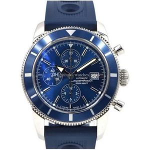 Nieuwe SuperOcean Heritage Chrono 46mm quartz horloge A13320 blauwe wijzerplaat en rubberen band heren sporthorloges273r