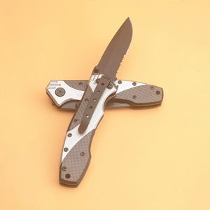 Nouveau couteau pliant de survie 3Cr13Mov lame demi-dentelée en alliage d'aluminium + manche en fibre de carbone couteaux de poche EDC avec boîte de vente au détail