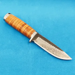 Nouveau couteau droit de survie en acier à haute teneur en carbone point de chute lame satinée manche en cuir pleine soie couteaux à lame fixe avec gaine en cuir