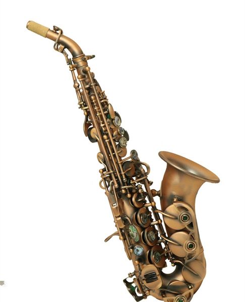 Nouveau Suzuki cuivre antique Saxophone soprano incurvé Clé d'or Laiton Sib Soprano Sax Embouchure professionnelle Patches Pads Anches Bend Neck