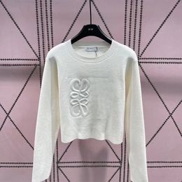 Nuevo suéter otoño moda manga larga lowe delgado suéter abrigo diseñador patrón tridimensional suéter blanco camisa de punto delgada ropa de mujer tamaño SML