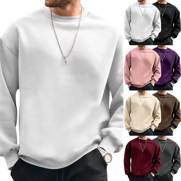 Jersey nuevo de Color liso para hombre, suéter de manga larga con cuello redondo, suéter de otoño e invierno para hombre, Simple XXXXL