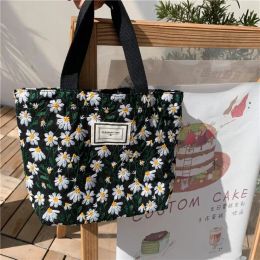 Nuevo dulce para mujeres bordadas bordadas nuevas manchas de almacenamiento de bocadillos de lienzo de flores margaritas con bolsa de mamá