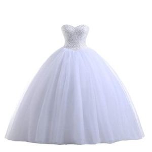 Nouveau Chérie Tulle A-ligne Robes De Mariée Robe Plus La Taille Étage Longueur Robes De Mariée Avec Des Perles Lourdes À Lacets Dos Avec Pett2995