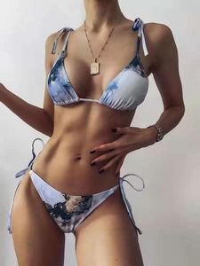 Nouvelle maillot de bain pour femmes cravate teinte imprimée sexy bikini hautement taille de maillot de bain