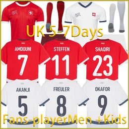 Nuevas camisetas de fútbol de Suiza 2024 Eurocopa Copa Nacional Swiss Home Red Suisse Elvedi Akanji Zakaria Sow Rieder Embolo Shaqiri Home Away Football Camisetas