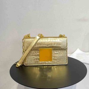 NUEVA T Alligator Flap Bag Square Crossbody Bolsos de hombro Cadena Bolso Bolso Cadena de cuero genuino Oro Hardware grande Hebilla de 10 colores de alta calidad