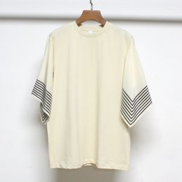 Nouveau t-oteme Sand Stripe Sleeves Twisted Stitch Design Loose Short Sleeve Round Neck T-shirt Top