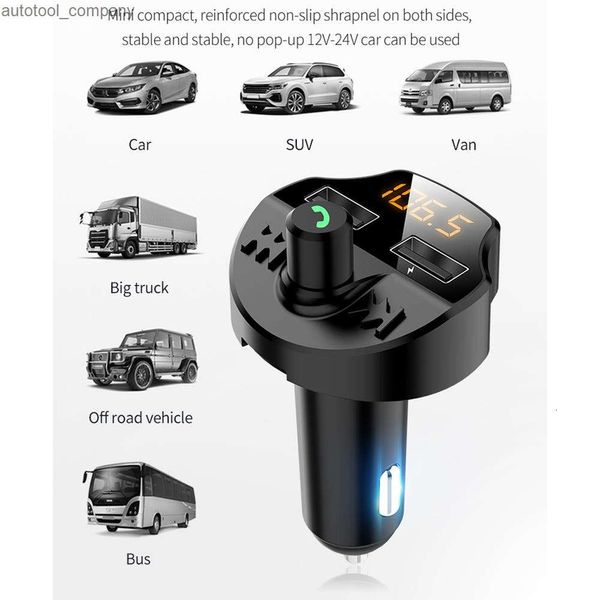 Nuevo T66 Kit Bluetooth para coche 5.0 Transmisor FM Receptor de audio manos libres inalámbrico Reproductor de MP3 automático 2.1A Accesorios de cargador rápido USB dual