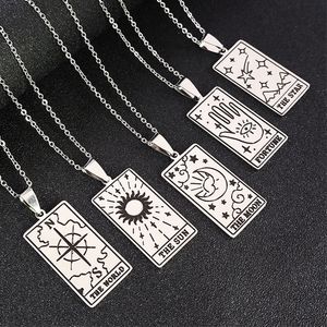 Nueva carta de Tarot, collar con logotipo de Luna y Sol significativo, amuleto de la suerte de acero inoxidable, collares con colgante maestro, joyería de moda, Tarot con signo del zodiaco cuadrado de plata