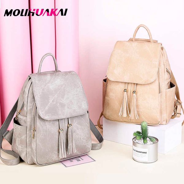 NOUVEAU sac à dos multifonctionnel Tassel Jeune fille Knapsack Mesdames Grand Capacité Voyage Rucksack Student School Sac Q0528