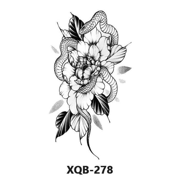 Nouveau Autocollant de tatouage imperméable Animal noir et blanc fleur couleur Net bras rouge demi Simulation