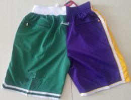 Nouvelle équipe 2008 la finale short de baseball vintage poche zippée vêtements de course vert et violet split juste fait taille S-XXL
