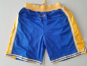 Nieuw Team Vintage Baseketball Shorts Ritszak Hardloopkleding Blauwe kleur Net gedaan Maat S-XXL