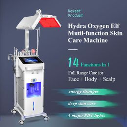 Nueva tecnología 14 en 1 Máquina facial multifunción de alta frecuencia H2O2 Hydra Dermabrasion Aqua Peel Oxygen Jet con PDT