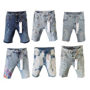 Paarse ontwerper heren jeans shorts hiphop casual korte knie lenght Jean Clothing 29-40 maat