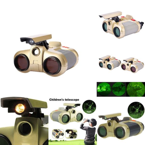 Nuevos binoculares telescópicos Binoculares 4x30 con visión nocturna Luz emergente Binoculares de juguete para niños Visor espía de largo alcance Reloj divertido para vida silvestre al aire libre