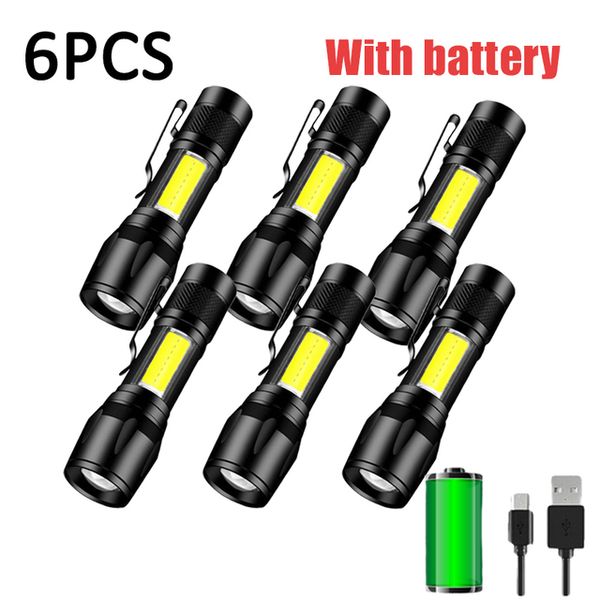 Nouvel éclairage télescopique Zoom Pen Clip lampe de poche USB Rechargeable Mini lampe de poche rétractable