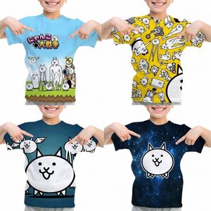 Nouveau The Battle Cats T-shirt pour enfants Garçons Filles Anime T-shirt Carto Game 3D Tops Tees Été Enfants Tshirt Casual Streetwear 44mo #