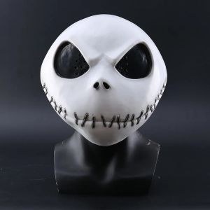 Nieuw The Nightmare Before Christmas Jack Skellington White Latex Mask Film Cosplay Props Halloween Party ondeugend horror mask 2024424