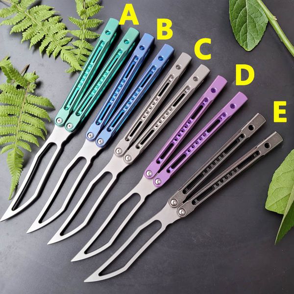 New Theone JK King Balisong Butterfly Training Knife Not Sharp D2 Blade Channel Mango de titanio Swing Jilt Trainer Knives Chimera Hom EX10 BM42 AB Barebones Nautilus