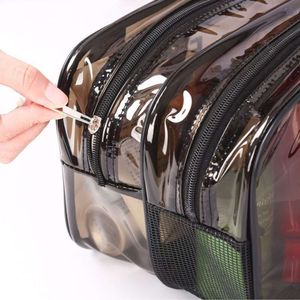 Nouveau maquillage en PVC épaissi avec sac de voyage imperméable et transparent de grande capacité pour dortoir d'étudiants portable à double couche 8915