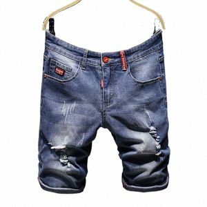 Nieuwe dunne fi Wed denim slanke casual korte heren shorts Homme vernietigde gescheurde jeans plus size v36n#