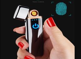 Nieuwe dunne USB -lading Touch Electronic Lighter Winddichte elektrische draad metalen sigarettenaansteker voor mannelijke vrouwen Rookaccessoires GI2632831