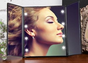 Nouveau maquillage à trois couleurs Cosmetic Mirror Trifolding Travel Pocket Pocket compact avec 8 lumières LED 6673335