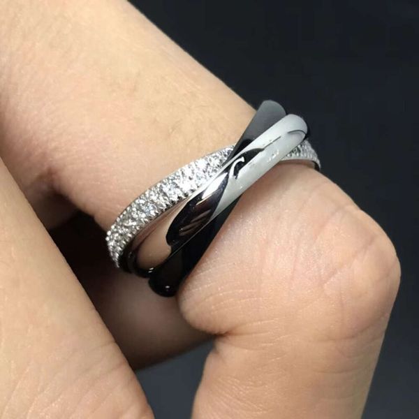 Nouveau Trois diamants argent noir pour hommes et femmes Couple bague Style léger luxe Design avancé
