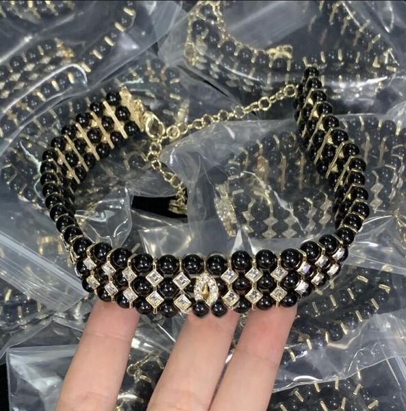 Nuevo collar de gargantilla con cadena de diamantes negros de tres capas Collar clásico para mujer Cuadrado Collar de diamantes completo Rock Punk Cadena de cuello cubana Joyería de diseñador HCN1 -13