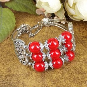 Nouveau Bracelet tibétain bohême ethnique Fusion Bracelet rouge/bleu pierre ronde perles de verre Bracelet Bracelet A204g Q0719