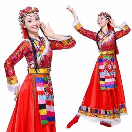 Nueva danza tibetana dr estilo étnico falda grande actuación de danza cuadrada dr adulto lg falda manga dr mujer 837A #