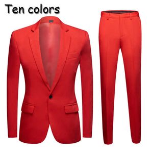 Nieuwe Tij Mannen Kleurrijke Mode Bruiloft Pakken Plus Size Geel Roze Groen Blauw Paars Pakken Jas Broek 2pcs Tuxedos X0608