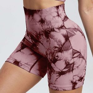 Short de Fitness teint en cravate, coupe serrée, taille haute, vêtements d'extérieur de Yoga, short de sport à séchage rapide, nouvelle collection 3/4