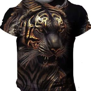 Nieuwe Tiger Animal Digital 3D-printing Herenronde nek Korte mouw Casual t-shirt losse en snelle drogende kleding