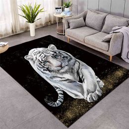 Nouveau tigre bébé tapis aquarelle salon tapis Animal sauvage tapis de sol antidérapant noir blanc tapis mode tapis 210329