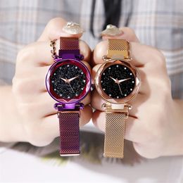 NIEUWE TIKTOK Same Style Starry Sky Women's Watch Magnet Magnet Milan Mesh Strap Bekijk één stuk Drop Fashion Watch269B