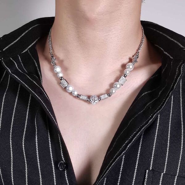 Nouveau titane hommes perle à la mode crâne dés tête Hip Hop acier inoxydable collier, Couple bijoux