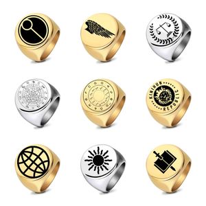 Nouveau Titane En Acier Inoxydable Carré Bague Sun Wing Basketball Lion Anit Rouille Argent Or Couleur Anneaux pour Hommes Hip Hop Punk Rock Cadeau D'anniversaire En Gros Bijoux