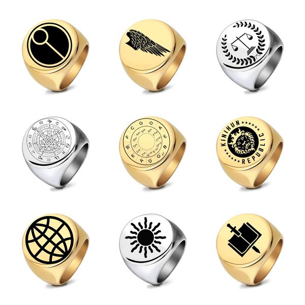 Nouveau Titane En Acier Inoxydable Carré Bague Sun Wing Basketball Lion Anit Rouille Argent Or Couleur Anneaux pour Hommes Hip Hop Punk Rock Cadeau D'anniversaire En Gros Bijoux