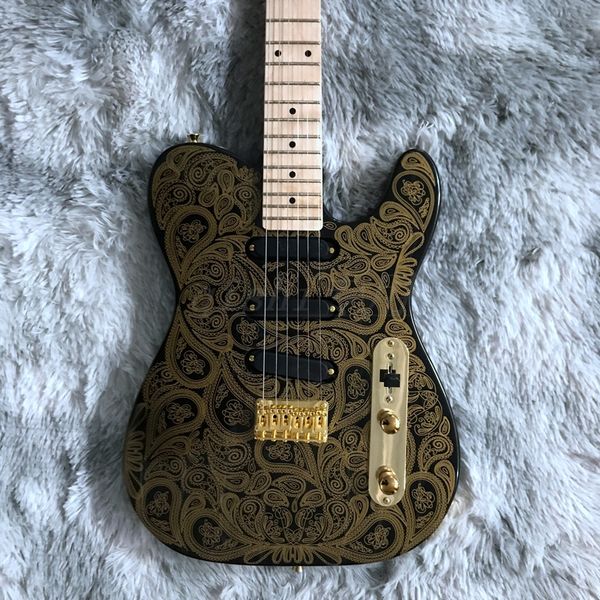 Nueva guitarra eléctrica TL con flor dorada, accesorios dorados, fotos reales de la fábrica, venta al por mayor, puede personalizarse en china