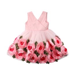 Nieuwe Peuter Zuigeling Kinderen Kind Party Bruiloft Formele Jurken Rose Girl Princess Jurk Flower Chiffon Sundress Kids 2-8T Q0716